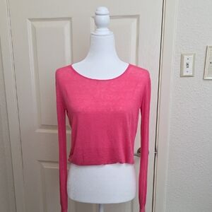 Theory Hot Pink Long-Sleeve Lightweight Crop Top